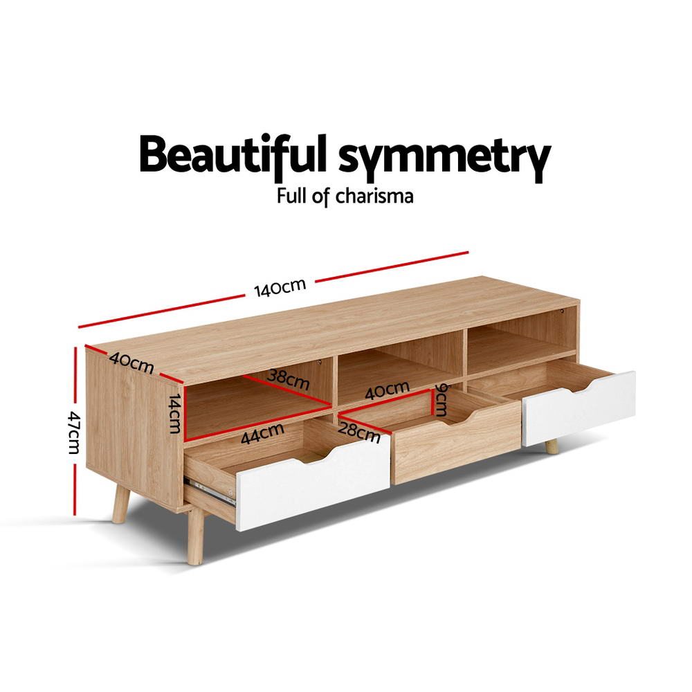 Ursa 140cm TV Cabinet Entertainment Unit Stand Wooden Storage Scandinavian - Oak & White