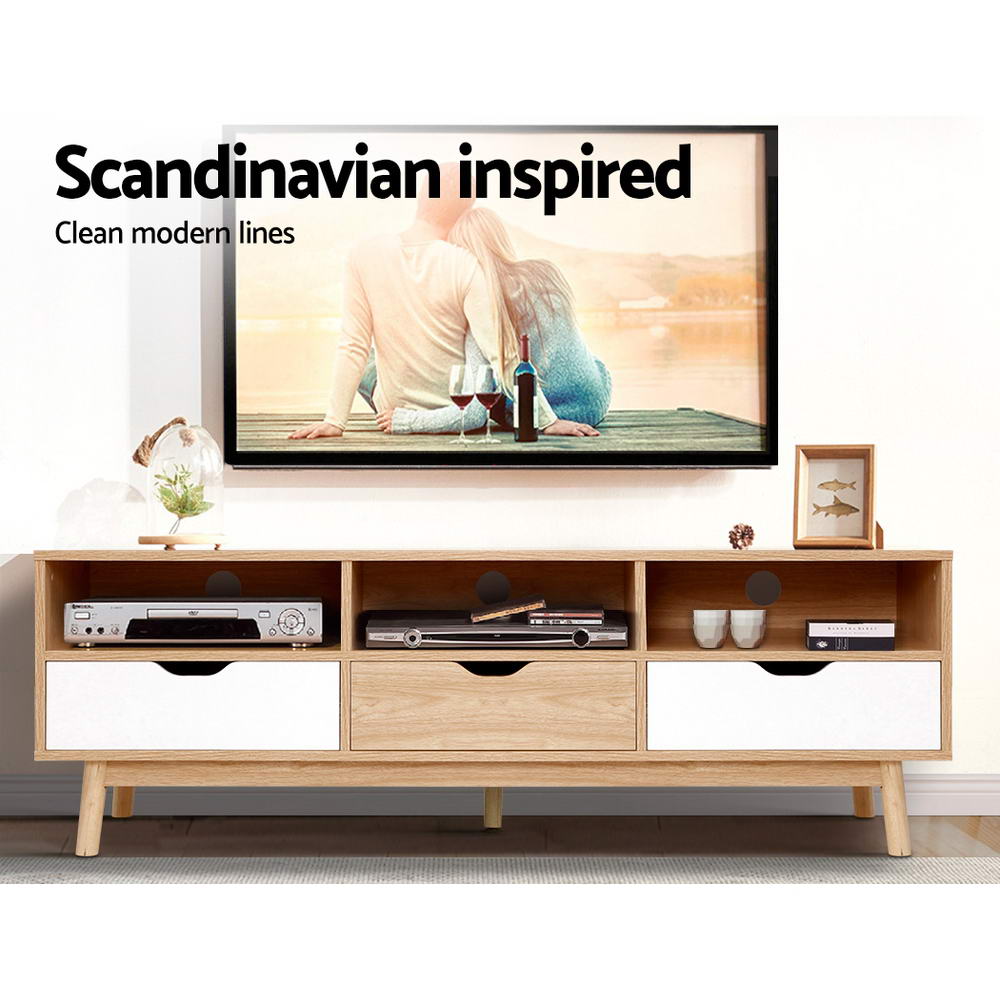 Ursa 140cm TV Cabinet Entertainment Unit Stand Wooden Storage Scandinavian - Oak & White