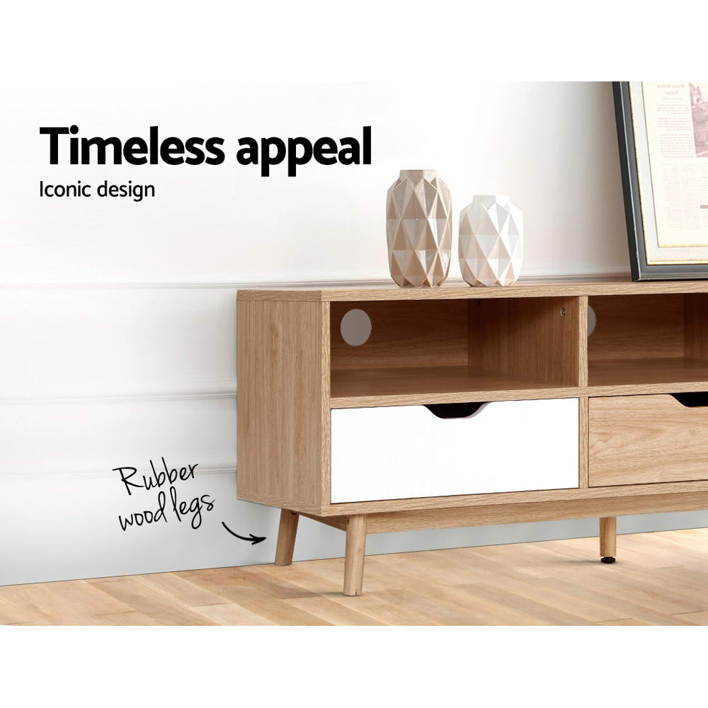 Ursa 140cm TV Cabinet Entertainment Unit Stand Wooden Storage Scandinavian - Oak & White