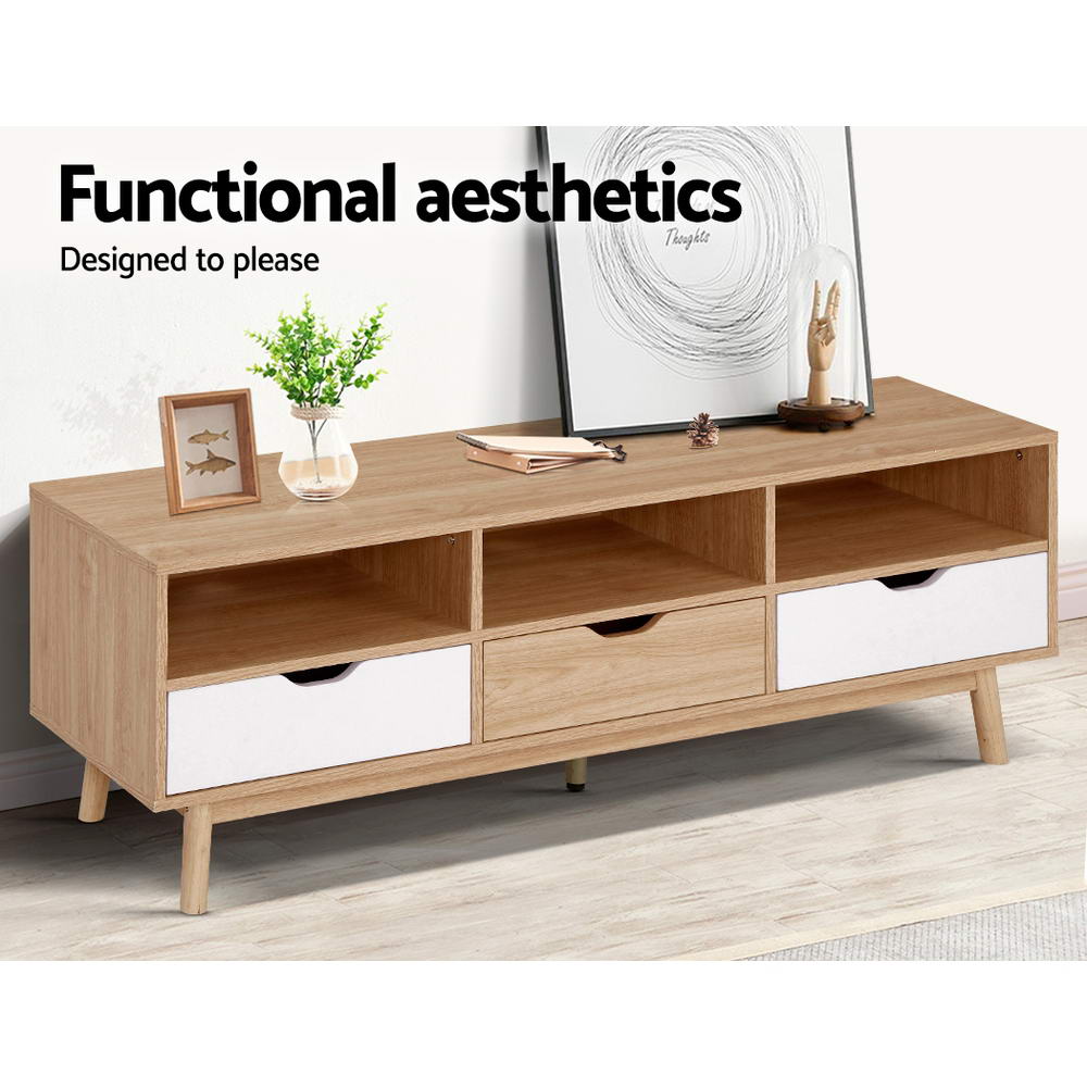 Ursa 140cm TV Cabinet Entertainment Unit Stand Wooden Storage Scandinavian - Oak & White