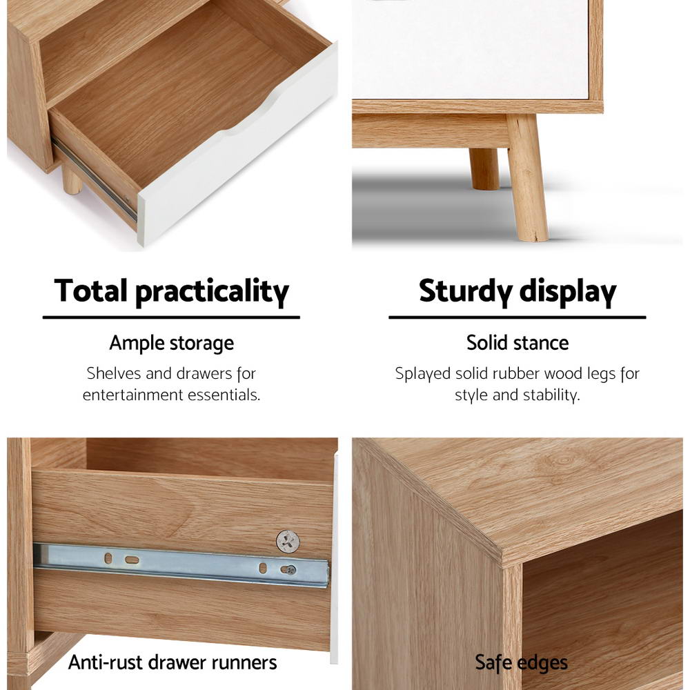 Ursa 140cm TV Cabinet Entertainment Unit Stand Wooden Storage Scandinavian - Oak & White