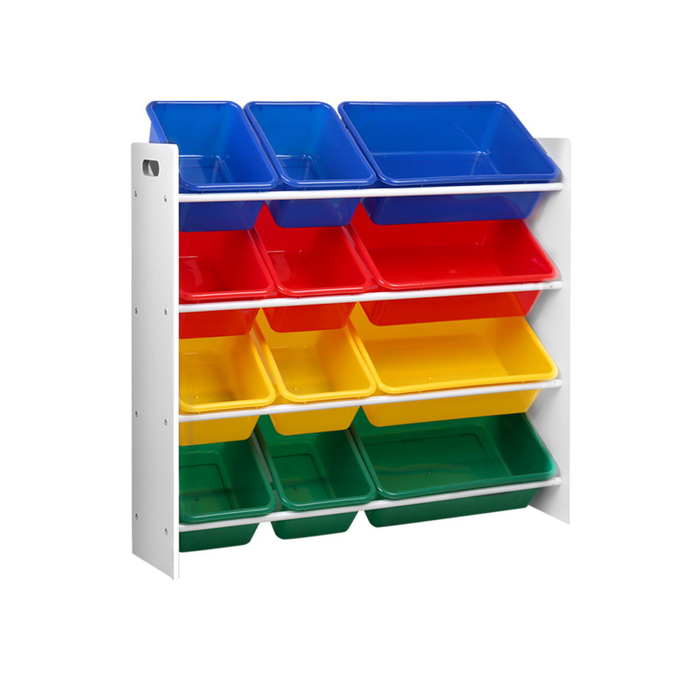 12 Plastic Bins Kids Toy Organiser Box Bookshelf Storage Children Rack