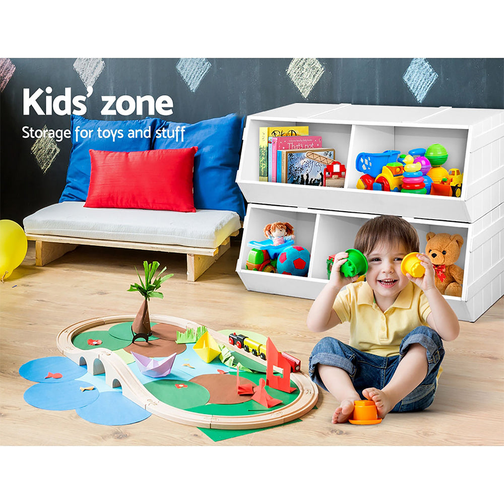 Kids Toy Box Stackable Bookshelf Storage Organiser Bookcase Shelf