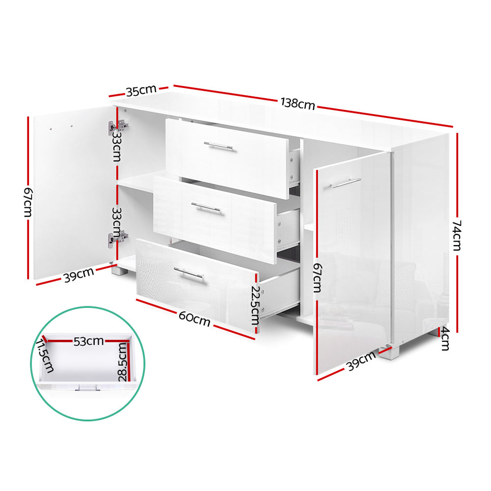 Daxton Wooden Buffet Sideboard High Gloss - White