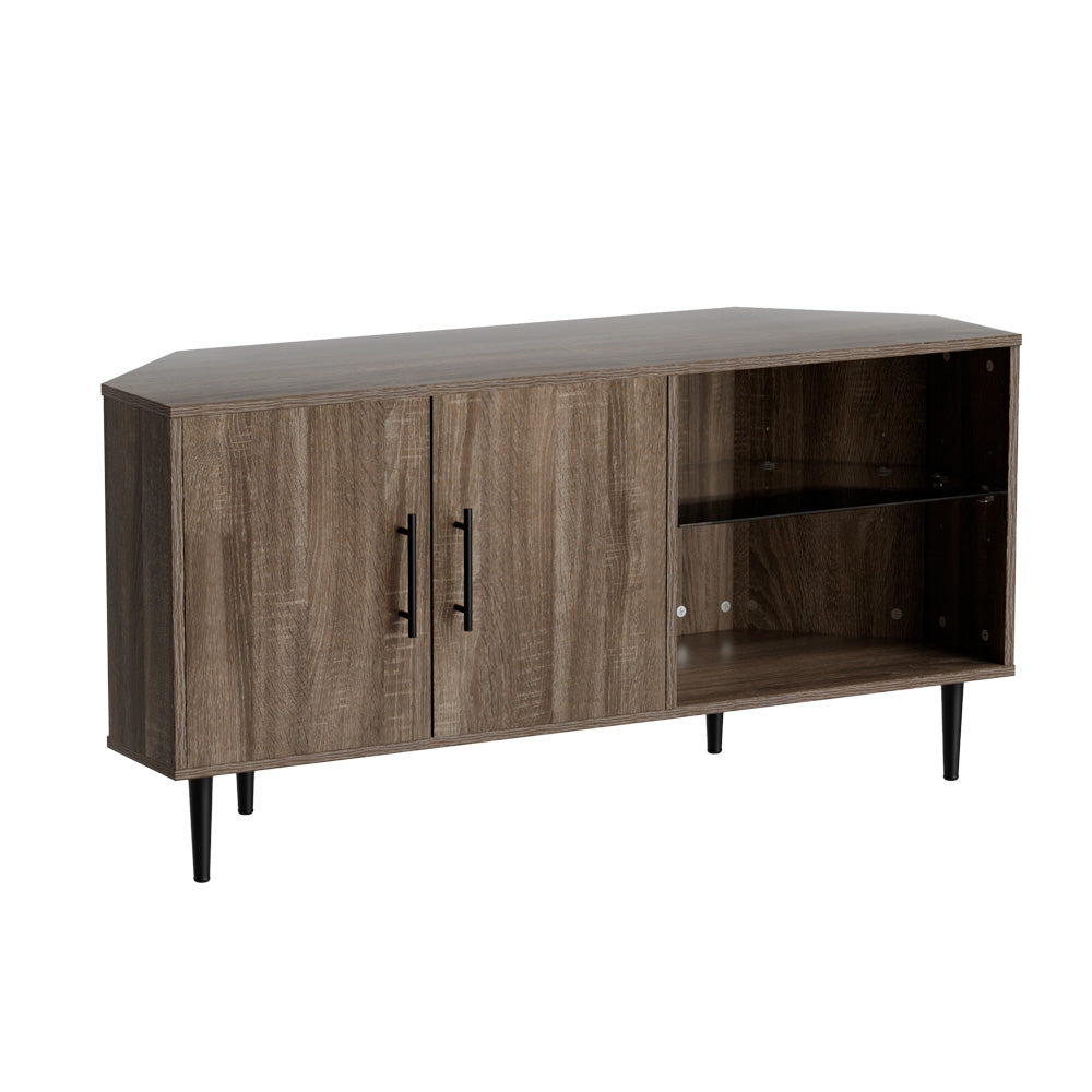 Harriet 120cm Corner Entertainment Unit Stand TV Cabinet Open Storage Shelf - Brown