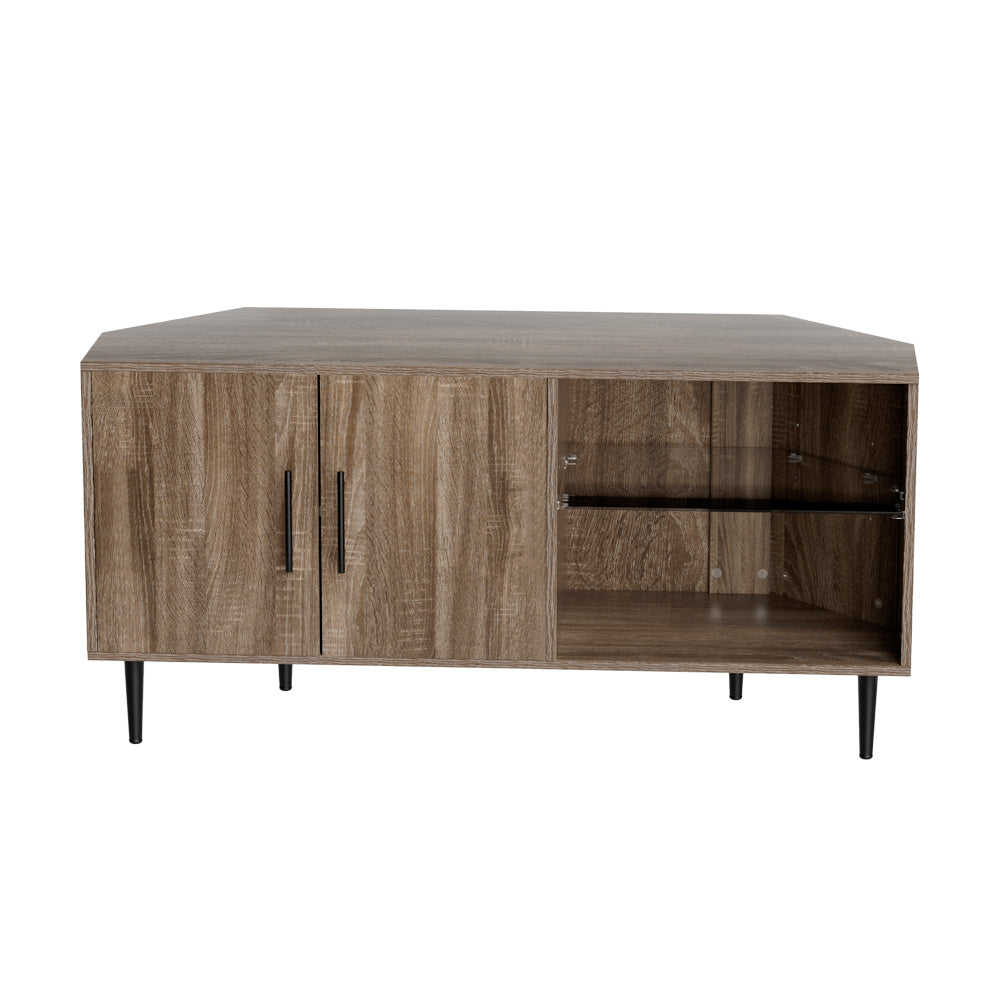 Harriet 120cm Corner Entertainment Unit Stand TV Cabinet Open Storage Shelf - Brown