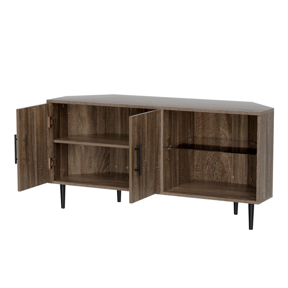 Harriet 120cm Corner Entertainment Unit Stand TV Cabinet Open Storage Shelf - Brown