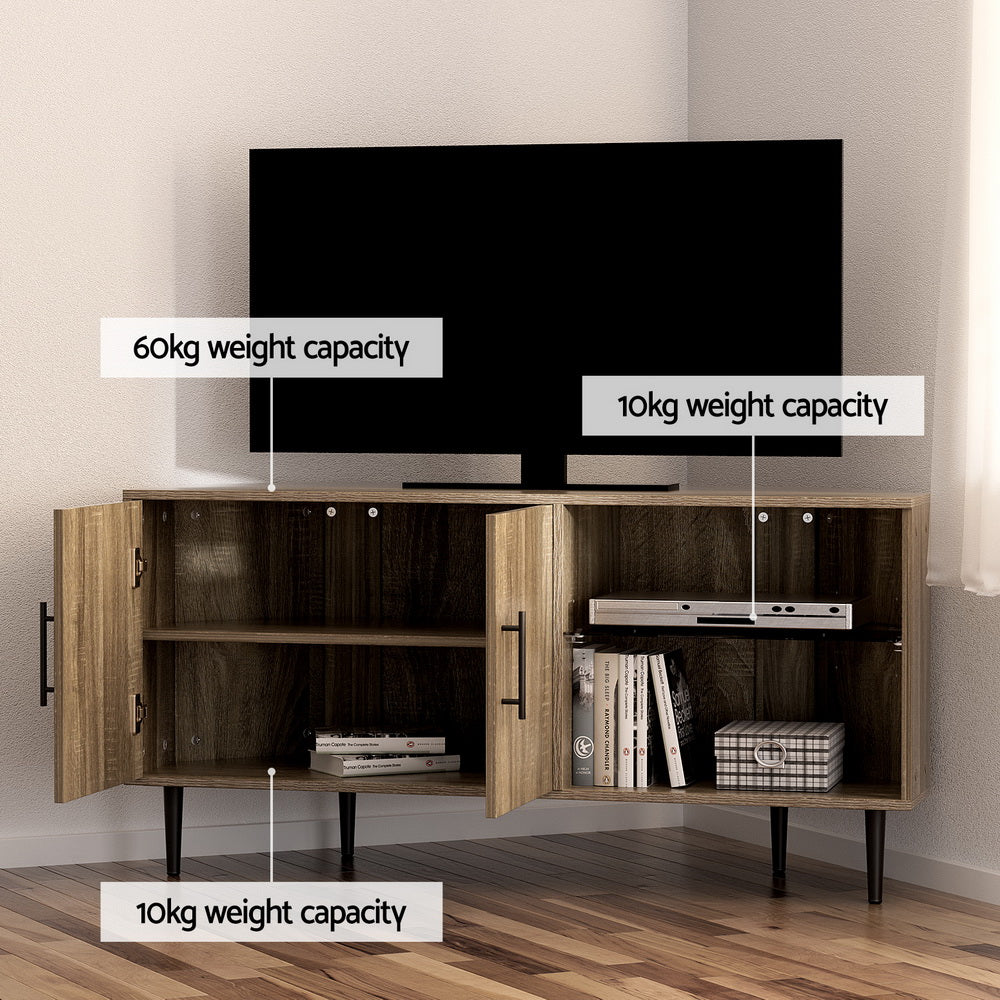 Harriet 120cm Corner Entertainment Unit Stand TV Cabinet Open Storage Shelf - Brown
