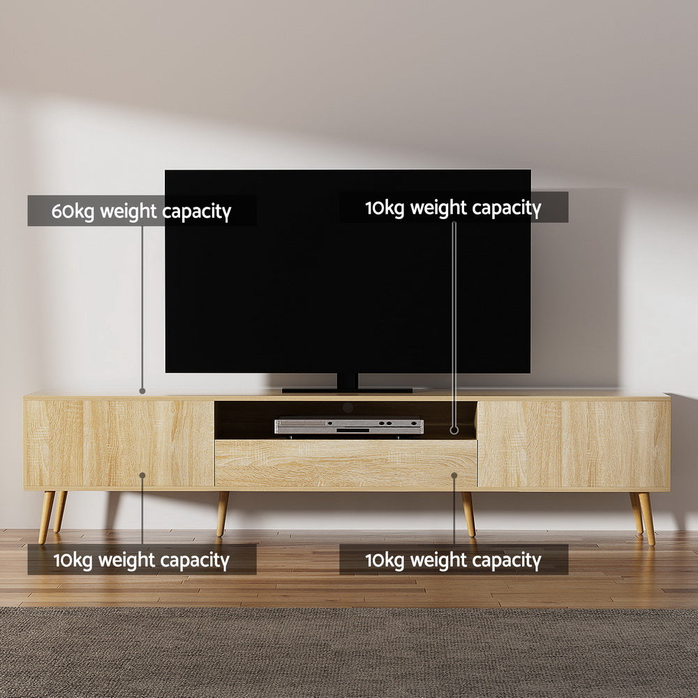 Bethany 200cm Entertainment Unit TV Cabinet Storage Drawers - Pine