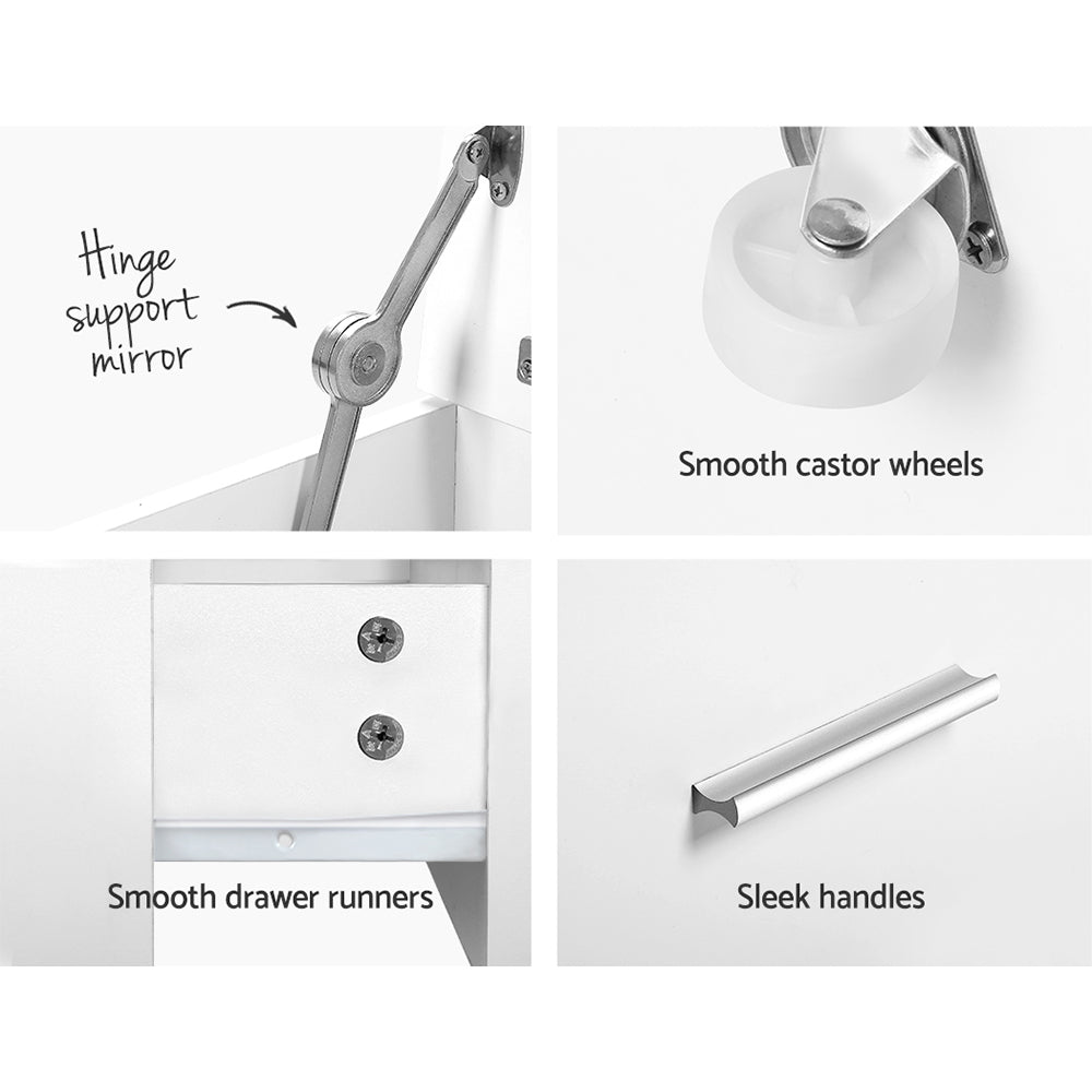 Dressing Table Bedside Tables 2-in-1 Set Hidden Makeup Mirror Storage Drawers