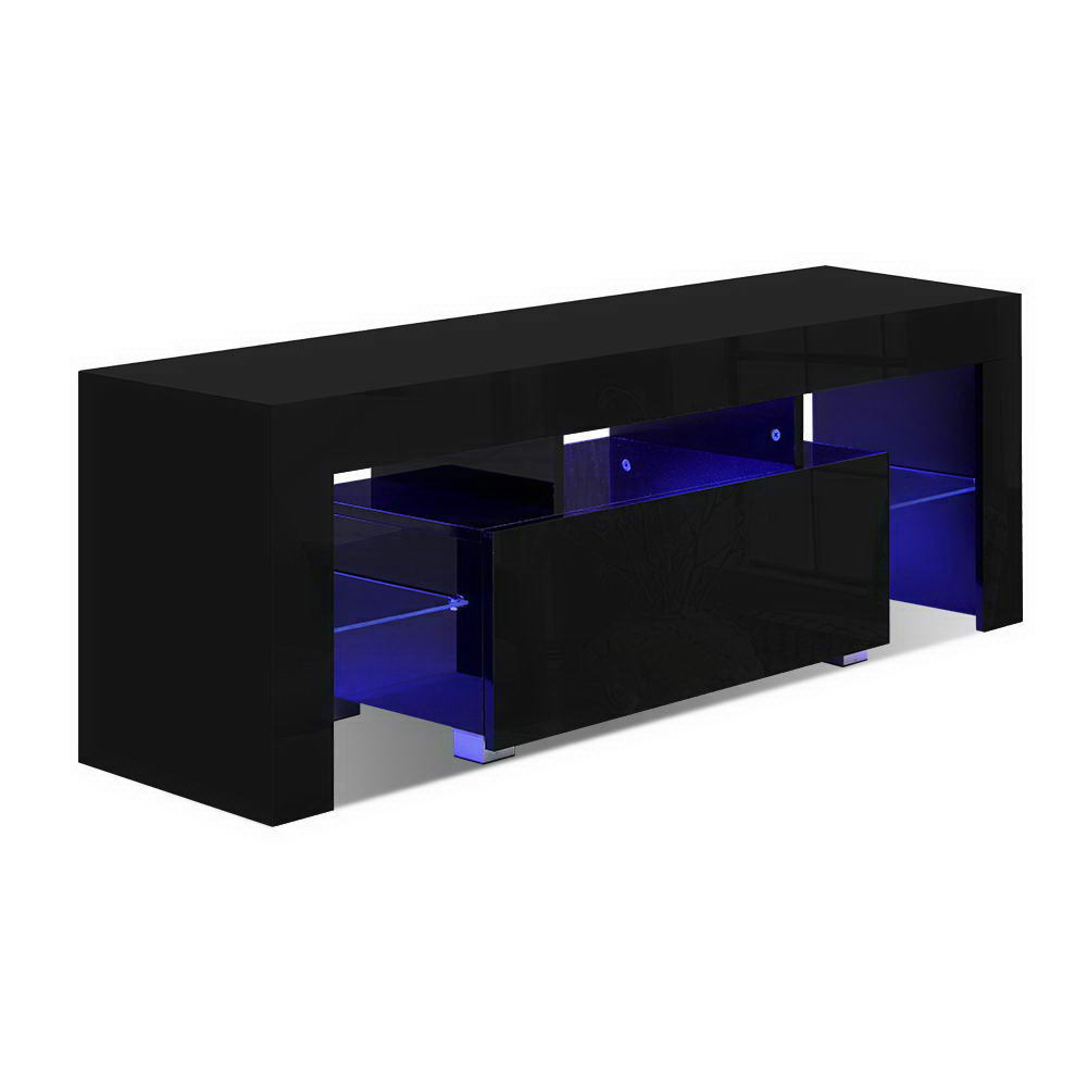 Espen 130cm TV Cabinet Entertainment Unit Stand RGB LED Gloss Furniture - Black