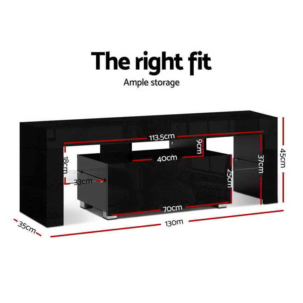 Espen 130cm TV Cabinet Entertainment Unit Stand RGB LED Gloss Furniture - Black