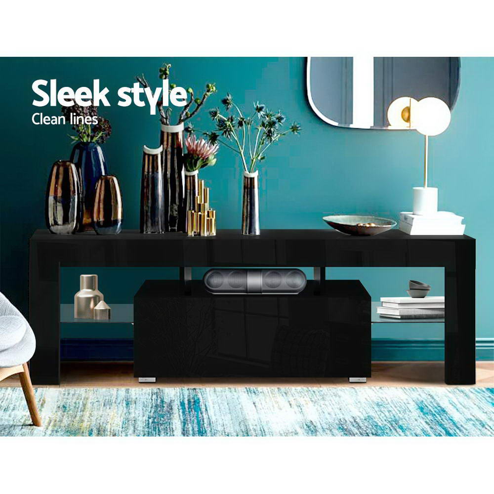 Espen 130cm TV Cabinet Entertainment Unit Stand RGB LED Gloss Furniture - Black