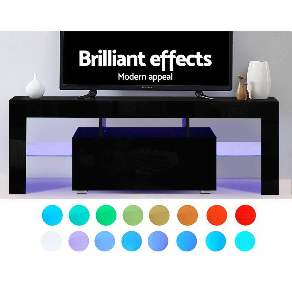 Espen 130cm TV Cabinet Entertainment Unit Stand RGB LED Gloss Furniture - Black