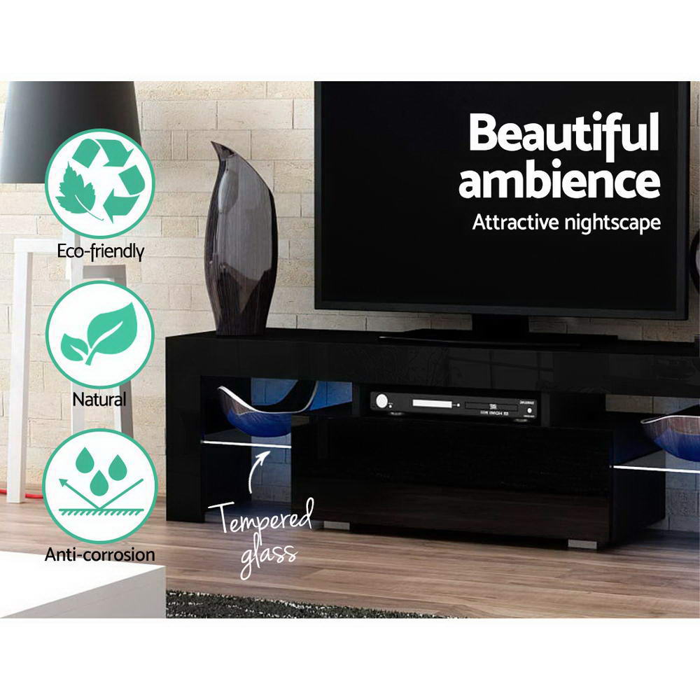Espen 130cm TV Cabinet Entertainment Unit Stand RGB LED Gloss Furniture - Black