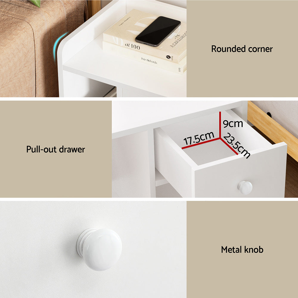 Lyra Bedside Tables Drawer Nightstand Side End Table Storage Open Shelf - White