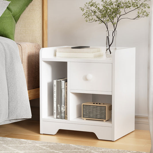 Lyra Bedside Tables Drawer Nightstand Side End Table Storage Open Shelf - White