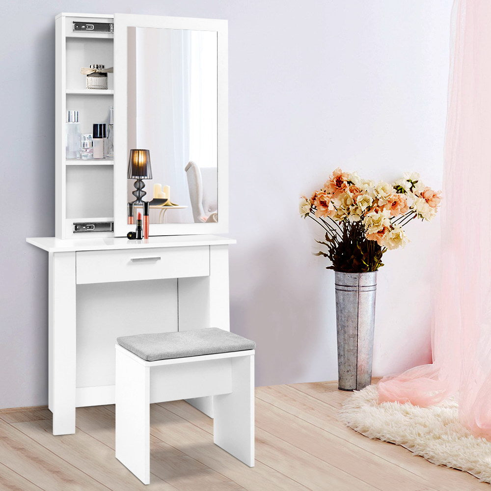 Dressing Table Mirror Stool Mirror Jewellery Cabinet Makeup Storage Desk