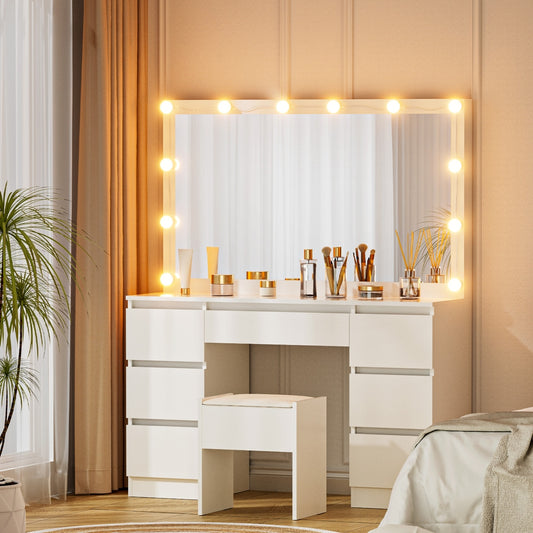 Dressing Table Vanity Desk Set Stool 12 Led Bulbs - White