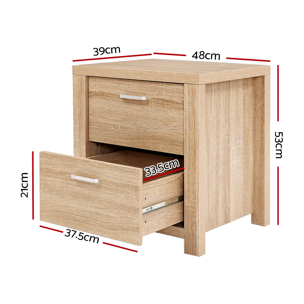 Gaspe Wooden Bedside Tables Lamp Side Tables Nightstand Unit with 2 Drawers - Beige