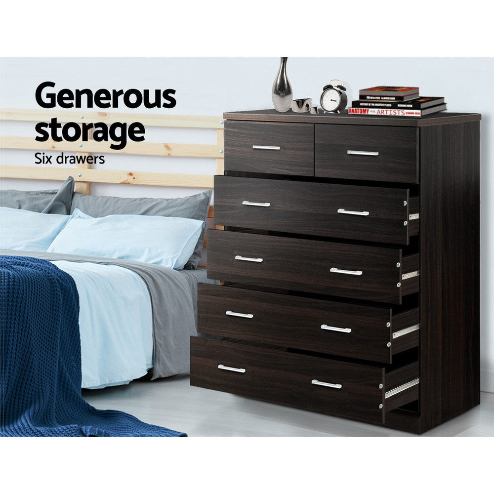 Artiss 6 Chest of Drawers - Walnut