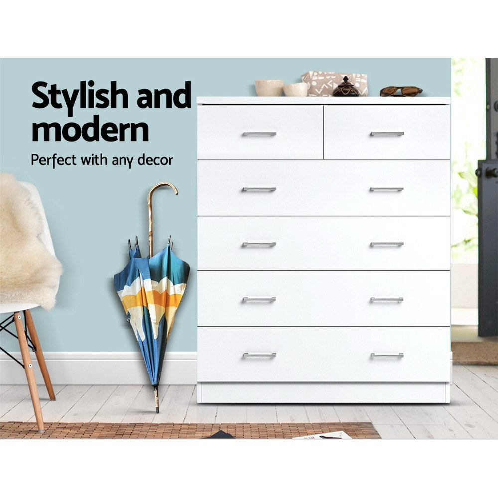 Artiss 6 Chest of Drawers - White