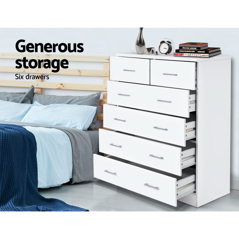 Artiss 6 Chest of Drawers - White