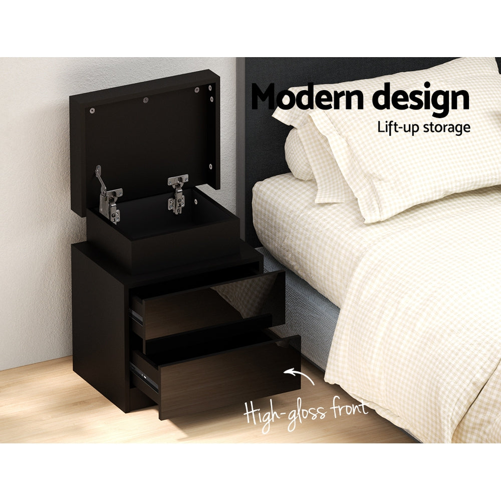 Levis LED High Gloss Bedside Tables Side Table RGB LED High Gloss Nightstand - Black