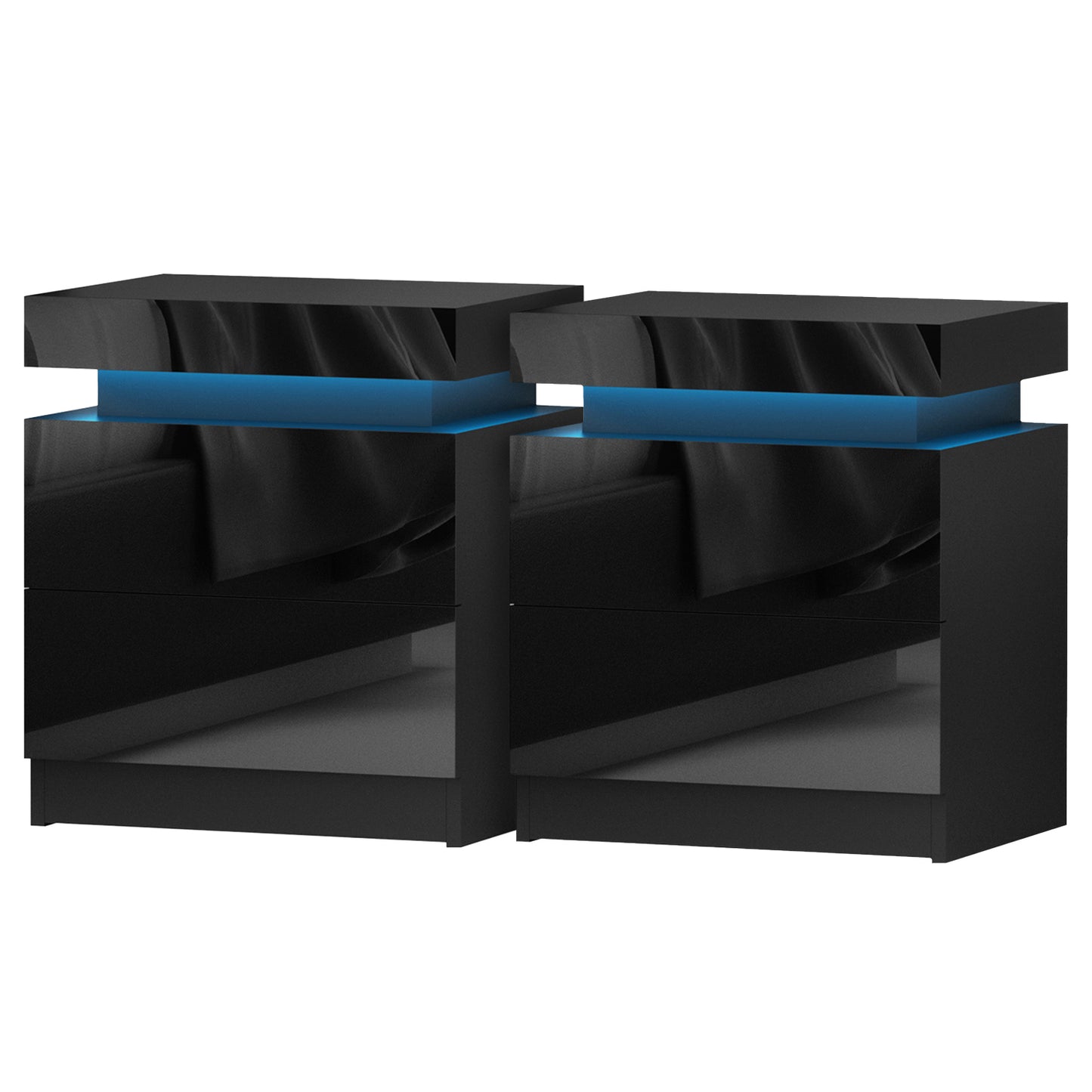 Set of 2 Levis Bedside Tables LED Lift-up Storage with 2 Drawers - Black