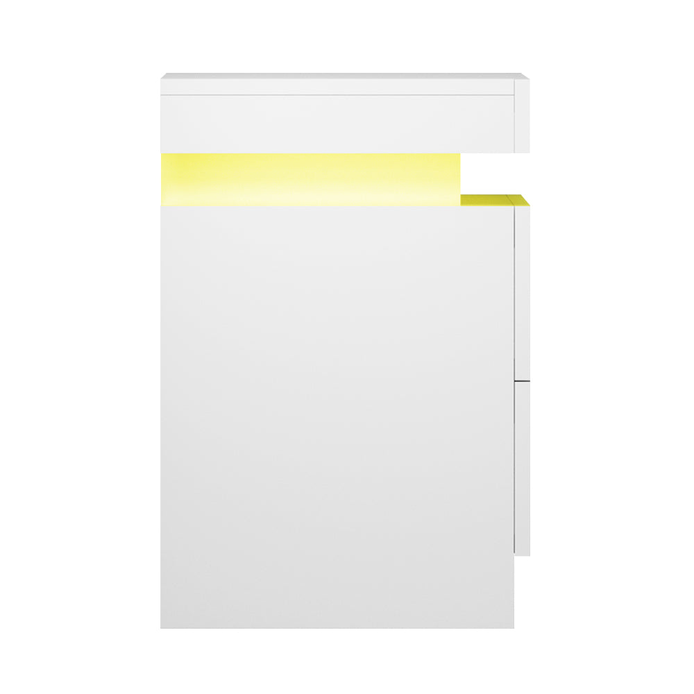 Levis LED High Gloss Bedside Tables Side Table RGB LED High Gloss Nightstand - White