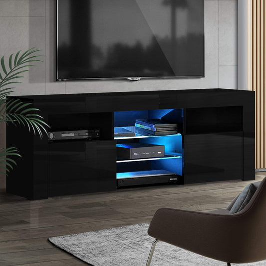 Hanns 160cm TV Cabinet Entertainment Unit Stand RGB LED Gloss Furniture - Black
