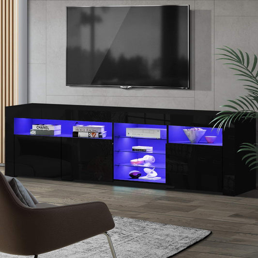 Hanns 180cm TV Cabinet Entertainment Unit Stand RGB LED Gloss 3 Doors - Black