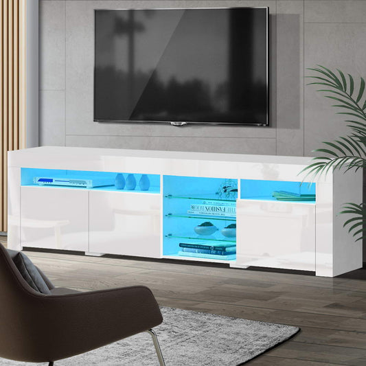 Hanns 180cm TV Cabinet Entertainment Unit Stand RGB LED Gloss 3 Doors - White
