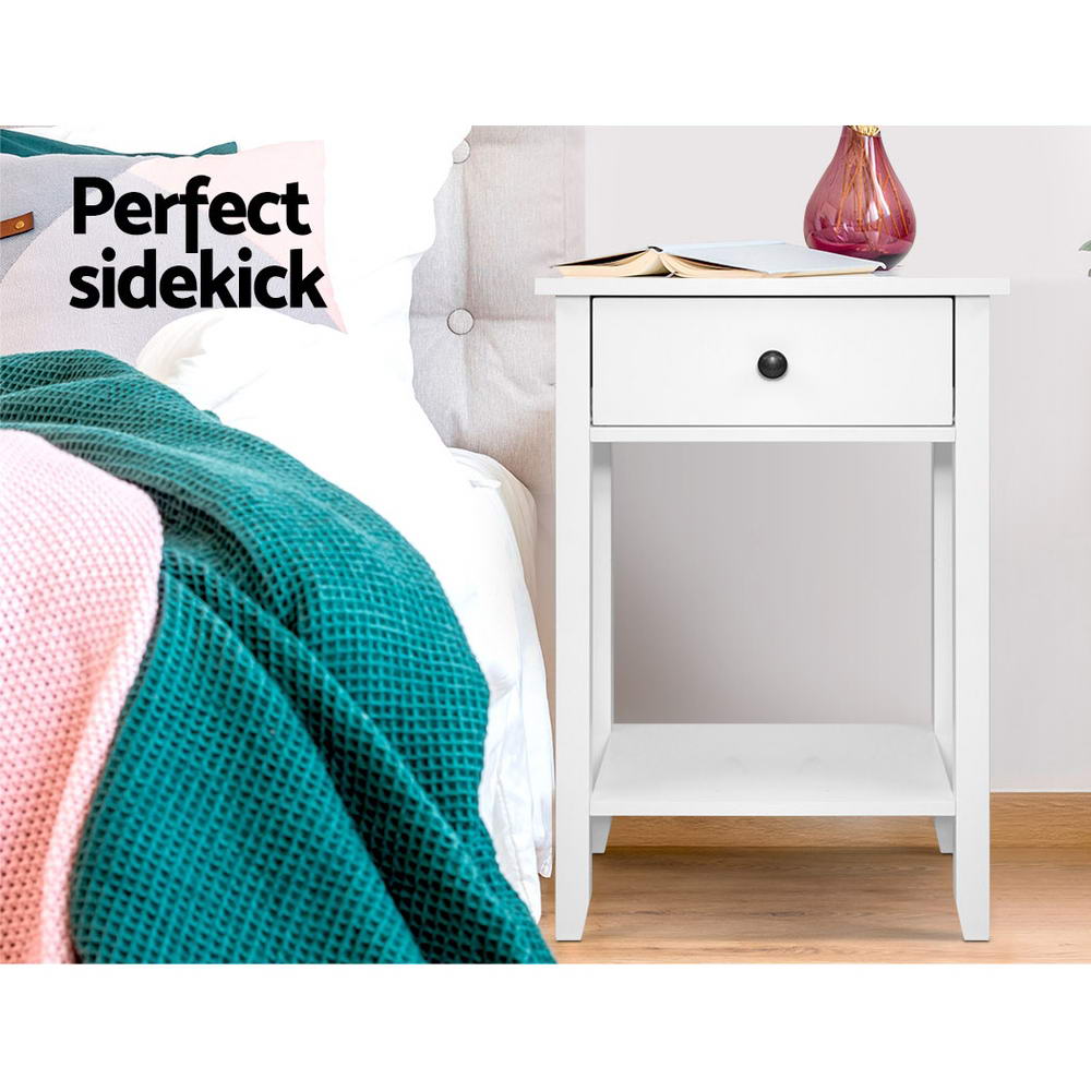 Saguenay Wooden Bedside Tables Side Table Nightstand Storage Cabinet Shelf - White