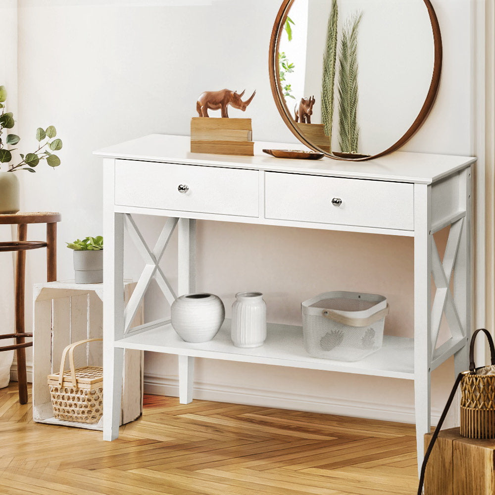 Console Table Hall Side Entry 2 Drawers Display White Desk Furniture