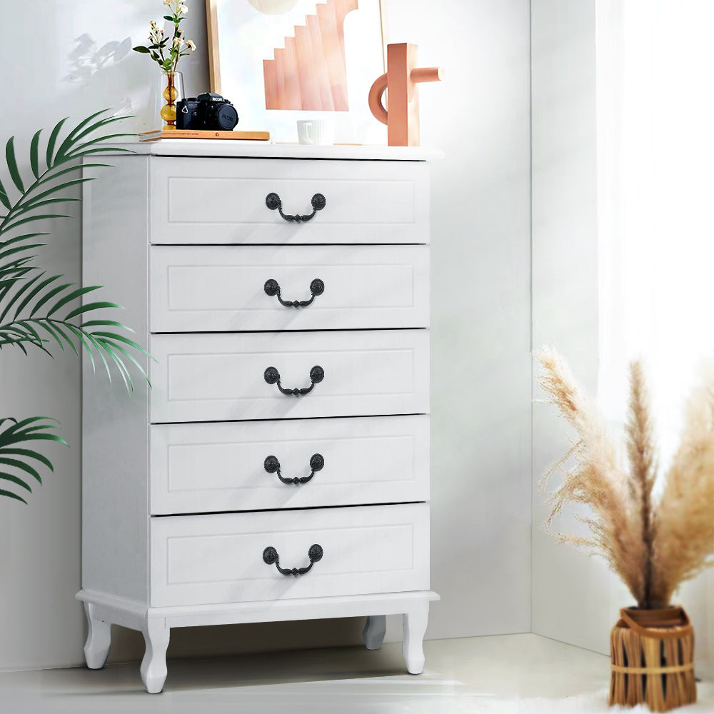 Artiss 5 Chest of Drawers - White