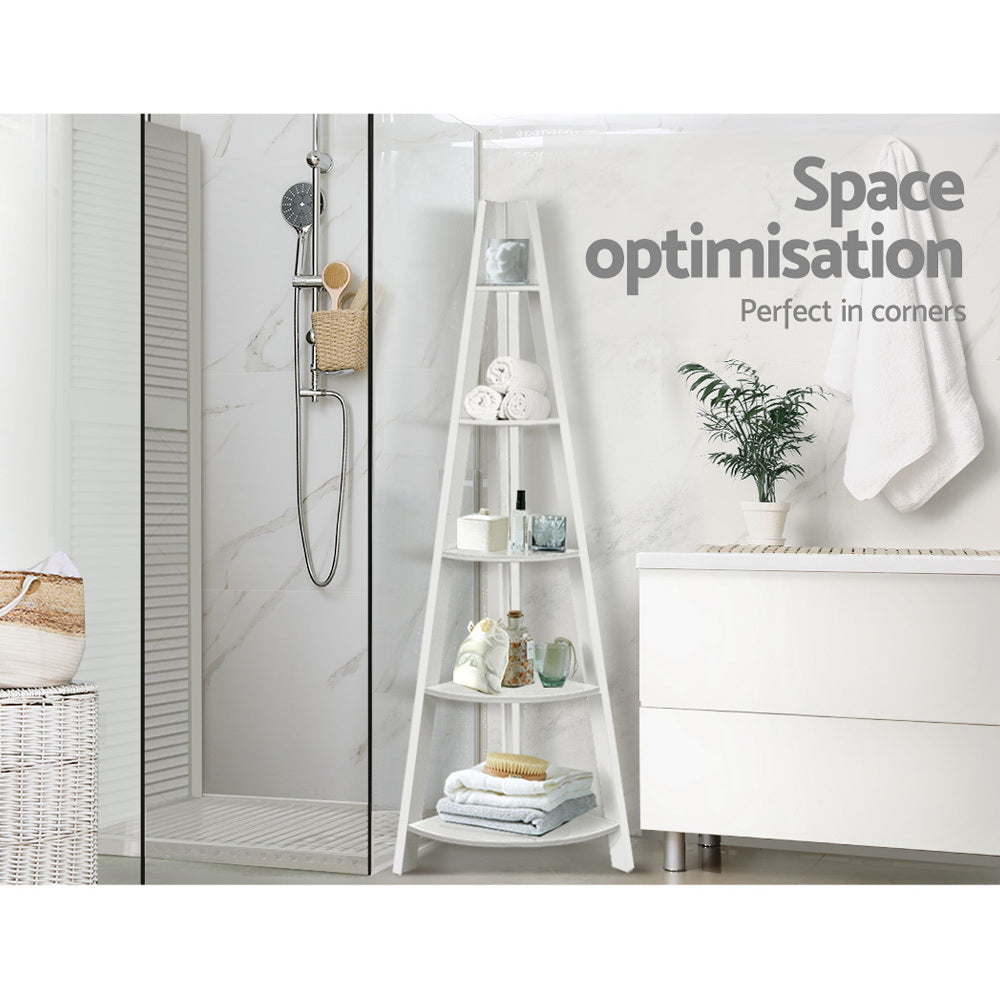 Artiss Bookshelf Corner Shelf 5 Tiers - Cane White