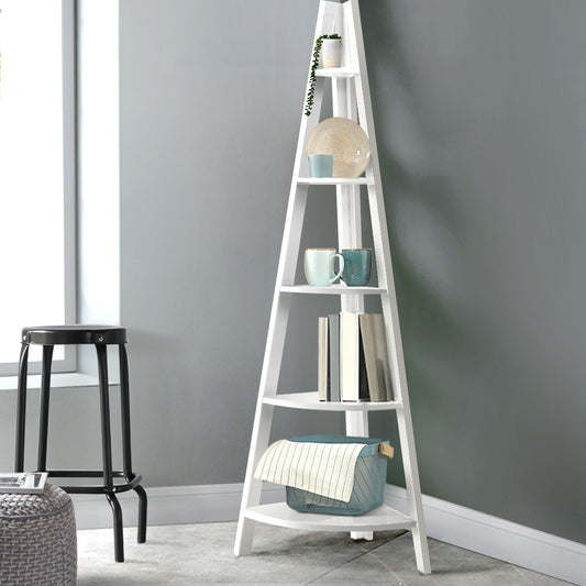 Artiss Bookshelf Corner Shelf 5 Tiers - Cane White
