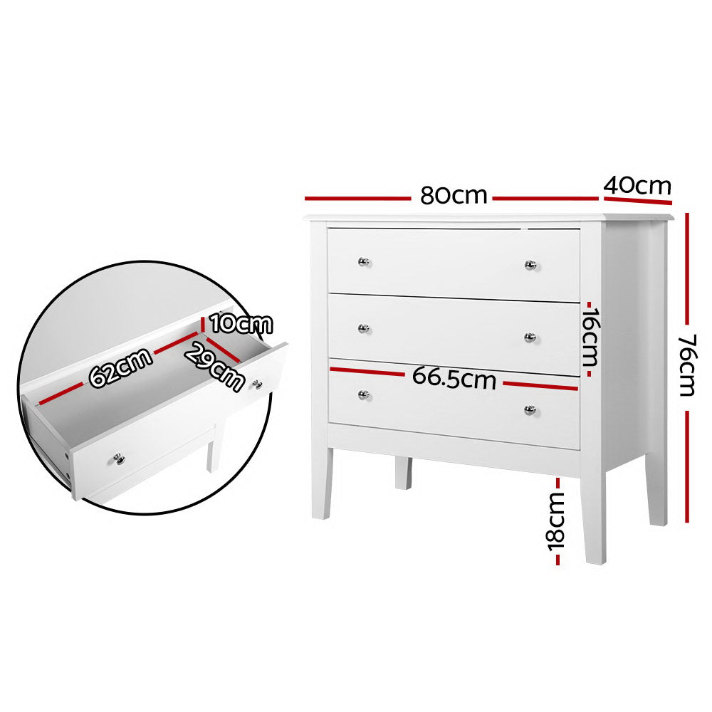 Artiss 3 Chest of Drawers - White