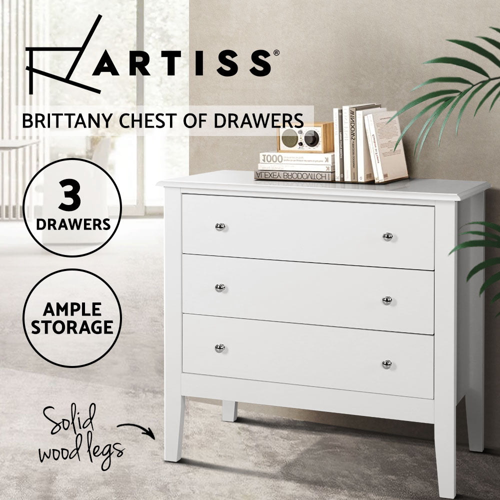 Artiss 3 Chest of Drawers - White