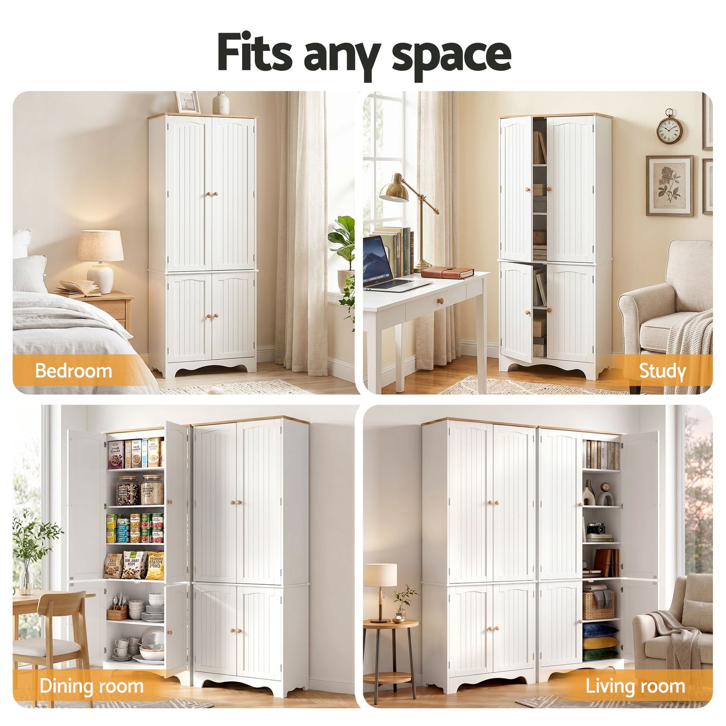 Set of 2 Lysander Buffet Sideboard Pantry Cabinet Cupboard 6-Tiers Storage Shelves - White