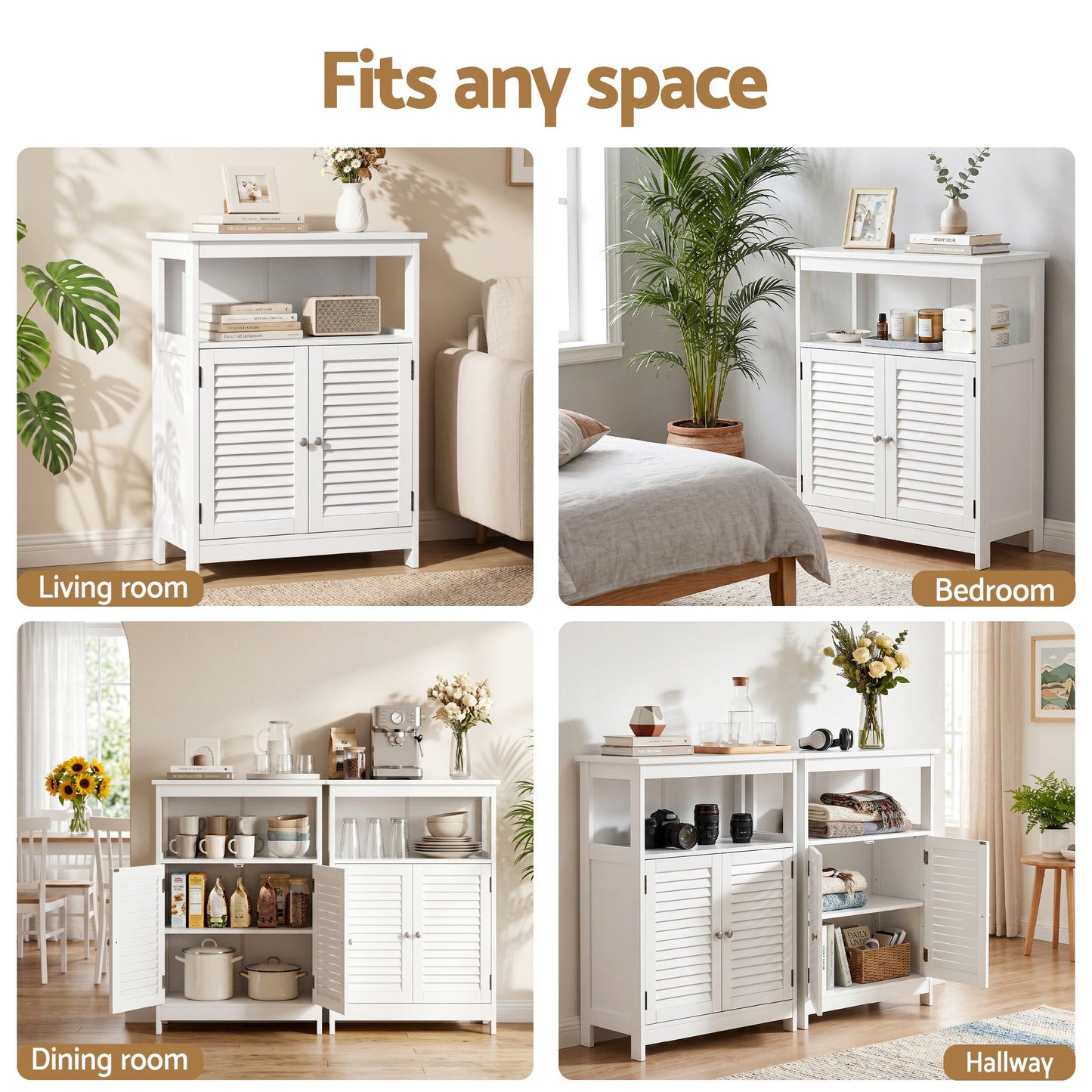Set of 2 Draven Buffet Sideboard Cabinet Server Cupboard Kitchen Bathroom Storage - White
