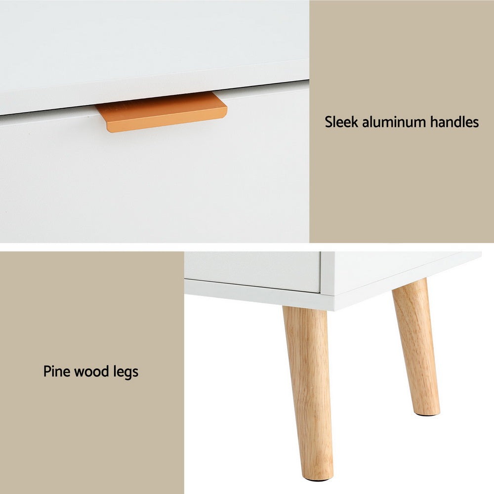 Barrie Wooden Bedside Table with 2 Drawers - White