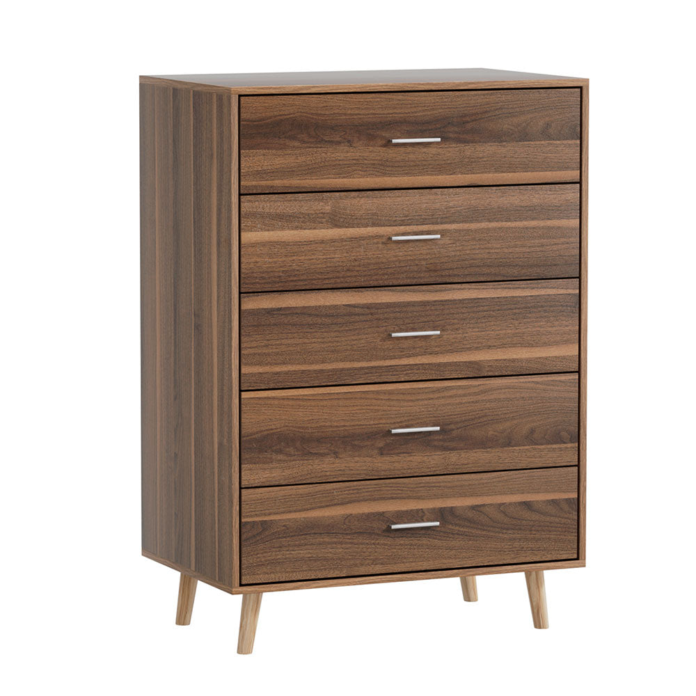 Artiss 5 Chest of Drawers - Walnut