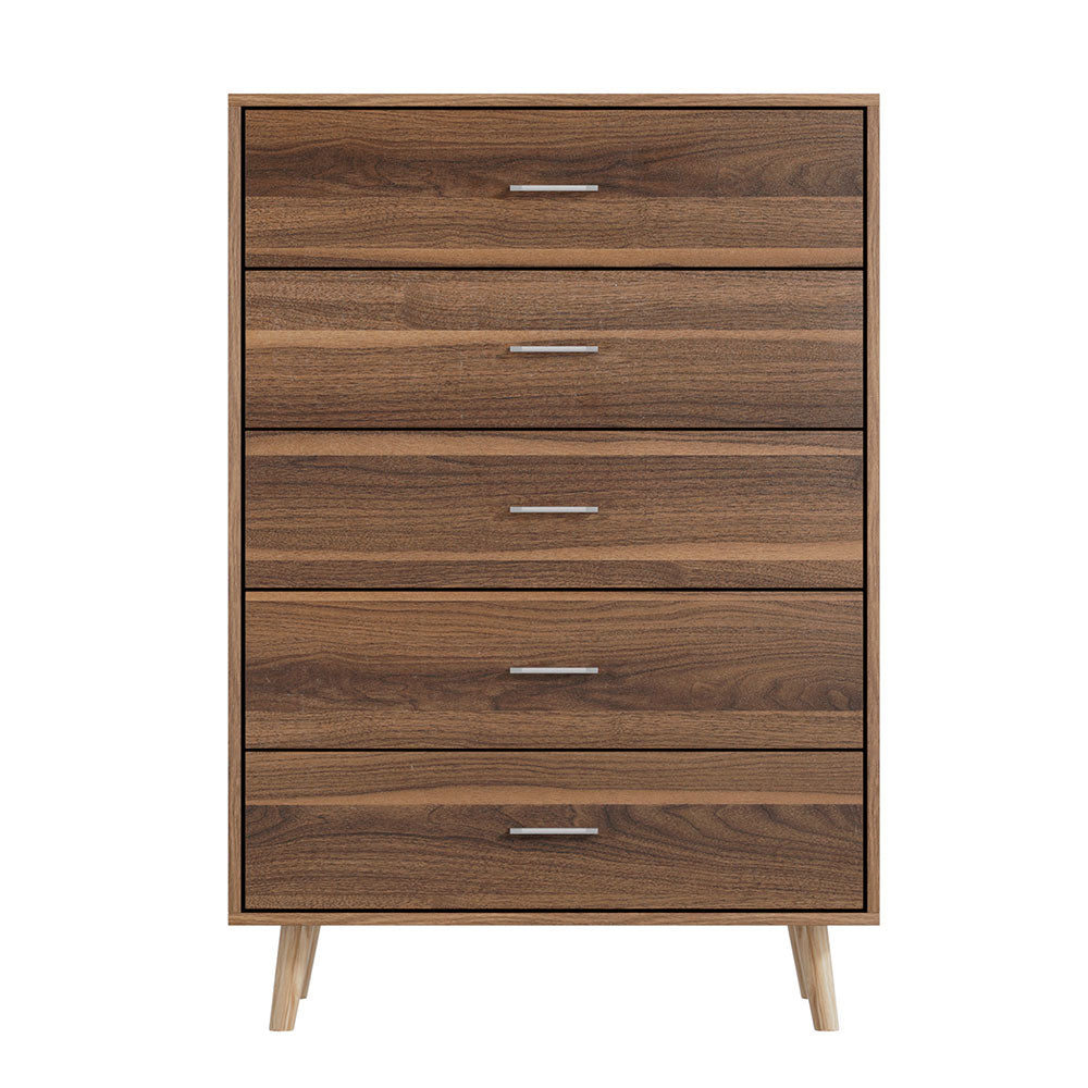 Artiss 5 Chest of Drawers - Walnut