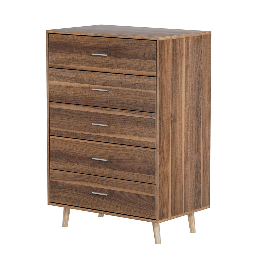 Artiss 5 Chest of Drawers - Walnut