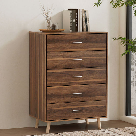 Artiss 5 Chest of Drawers - Walnut