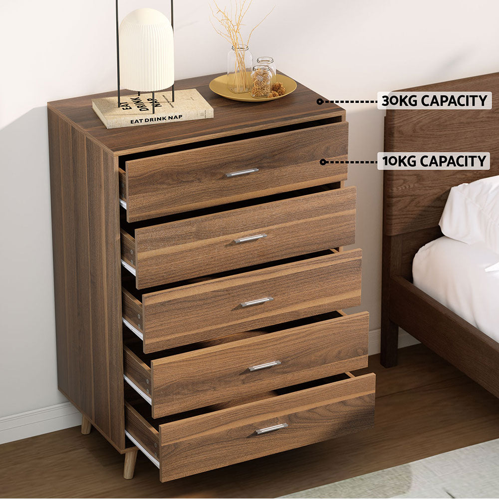 Artiss 5 Chest of Drawers - Walnut
