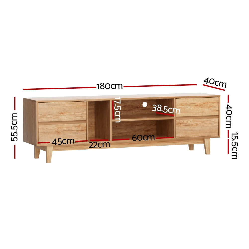 Inez 180cm Entertainment Unit Stand TV Cabinet Storage Drawer Shelf - Wood