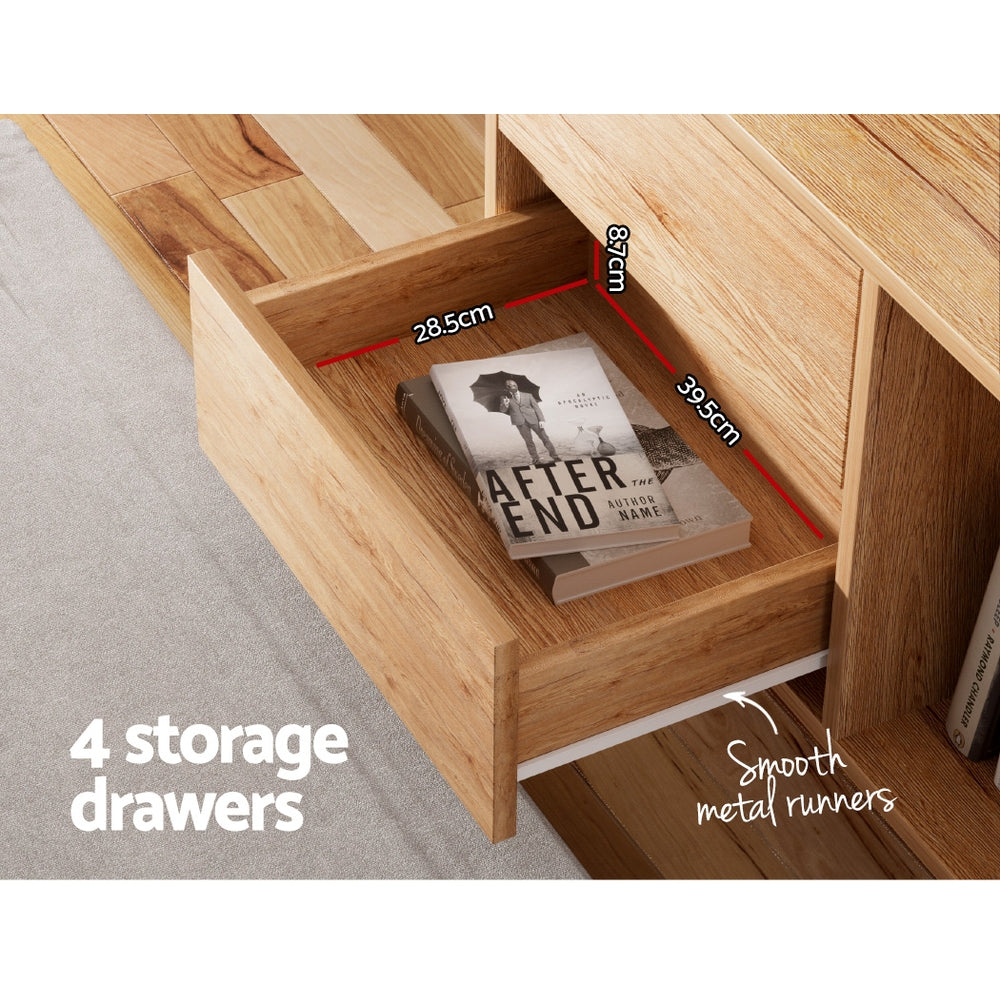 Inez 180cm Entertainment Unit Stand TV Cabinet Storage Drawer Shelf - Wood